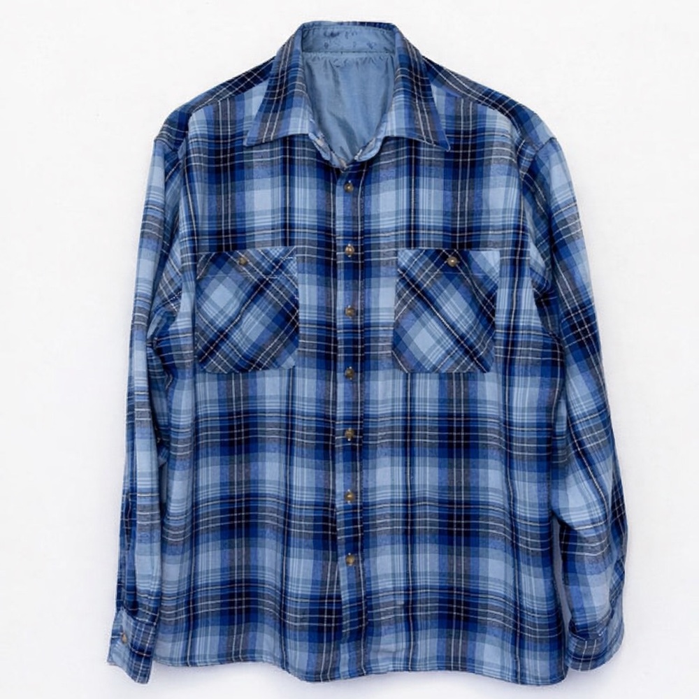 👕 John Blair Men’s Blue Plaid Flannel Shirt XLG| Vintage-Inspired Button-Up